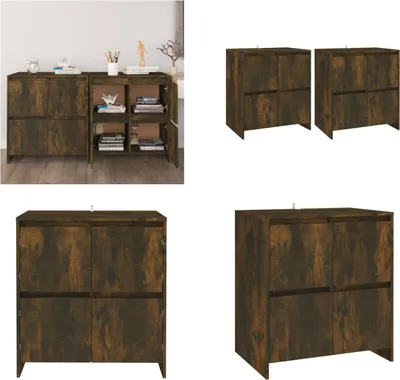 Produktbild von vidaXL Sideboards 2 Stk. Räuchereiche 70x41x75 cm Holzwerkstoff - Sideboard - Sideboards - Anrichte - Lagerschrank