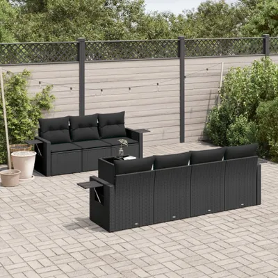 Produktbild von Design 8-tlg. Garten-Sofagarnitur mit Kissen Schwarz Poly Rattan, Gartenmöbel-Sets 2024 Neu