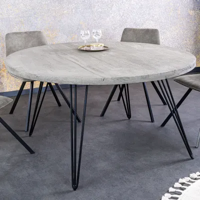 Produktbild von riess-ambiente Runder Esstisch SCORPION 80cm grau Mango Massivholz schwarze Metallbeine Hairpin Legs Retro Esszimmertisch Küchentisch Tisch