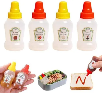 Imagen del producto de Mini recipientes para salsas - Dispensadores de botón para especias - Dispensadores portátiles para salsa de miel y aderezo para ensaladas - 23 ml - Forma de calabaza - Con tapa de rosca - Adecuados para kétchup, salsa de soja, salsa de miel y aderezo para ensaladas - Rojo, amarillo