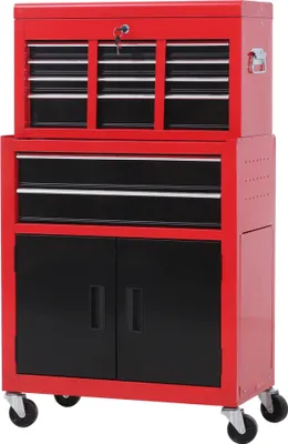 Produktbild von Werkzeugschrank mit Werkzeugkiste, rollbar, 6 Schubladen, Metall, Rot