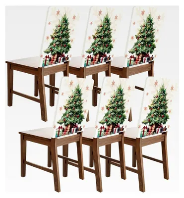 Produktbild von 6 x Stuhlhussen Weihnachten, Universeller Stuhlbezug, Esszimmer Stuhldekoration, Abendessen, Weihnachtsfeier Besteck Deko