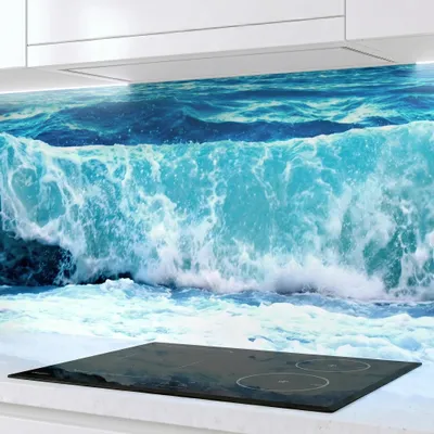 Produktbild von Küchenrückwand Ozeanwelle 60x300 cm – monolithische ABS-Platte mit Direktdruck, Spritzschutz Küche & Bad, Fliesenspiegel