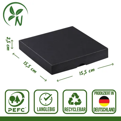 Imagen del producto de Caja plegable de 15,5 x 15,5 x 2,5 cm, negra, con tapa, de cartón reciclado - juego de 10 unidades