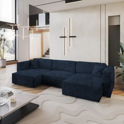 Produktbild von Masseno Ecksofa SARMO mit Schlaffunktion U-Form, Sofa mit Bettkasten, Wohnzimmersofa, Couch, Soffa, Bettsofa, Couchgarnitur- Blau, TILIA 77