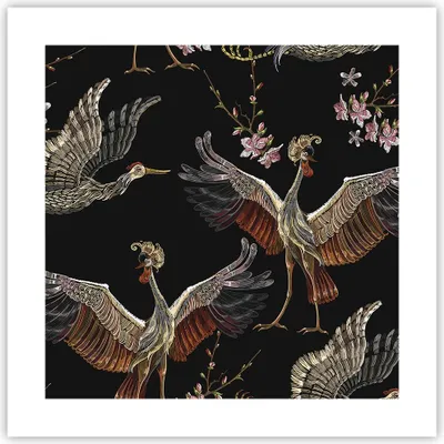 Produktbild von Poster - Poster ohne Rahmen - Asiatisch Vögel Verziert - 40x40 cm - Wand Bild - Wanddeko - Wandbilder - Kunstposter - Wandposter - Bilder - Kunstdruck - Wanddekoration - Wandbild - P2XAC40x40-4556
