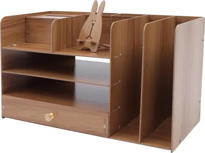 Zdjęcie produktu dla Organizer na biurko – 4-poziomowy pojemnik na dokumenty formatu A4 – drewno – 48×23×28 cm – do samodzielnego montażu – drewno wiśniowe