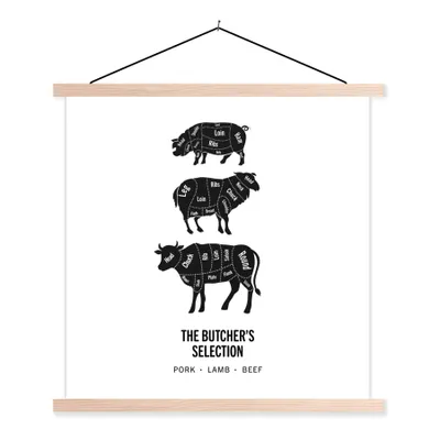 Produktbild von MuchoWow® Textilposter Fleisch - Tiere - Kuh - Küche 40x40 cm mit holzfarbenen Rahmen - Posterleiste