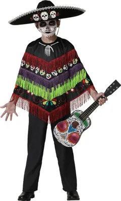 Productafbeelding van Verkleedpak voor kinderen: skeletponcho, zwart - maat 3-4 jaar