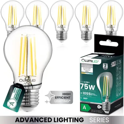 Produktbild von LUMILED 6er Set LED Lampe ultraeffizient A60 E27 4,9W 1055lm 4000K Filament Klar Glas 360°  Ersatz für 75W Nicht Dimmbar Neutralweiß für Wohnzimmer Schlafzimmer Büro Tropfenform