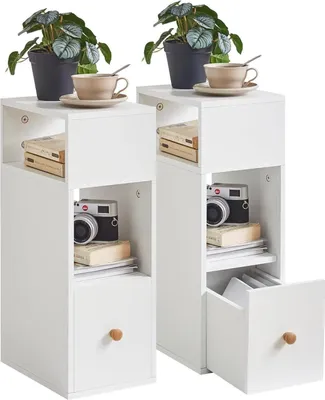 Produktbild von IBUYKE Nachttisch 2er Set Schmal Beistelltisch mit Schublade 2 offene Fächer