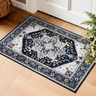 Produktbild von Fußmatte Kurzflor Weich Vintage Waschbar 60x100 cm Schwarz Rechteckig