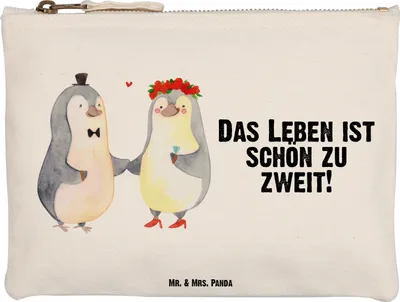 Produktbild von Mr. & Mrs. Panda kosmetiktäschchen Pinguin Heirat Größe M - Weiß - Geschenk, Mann, Verliebt, Pouch, Kosmetiktasche, Hochzeit, Verlobt, Frau, Mäppchen, Kulturbeutel