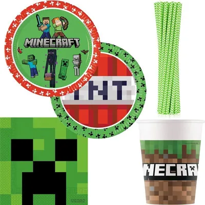 Produktbild von Partygeschirr Minecraft Partyset Kindergeburtstag Party Geburtstag-Deko Dekoration Teller Becher Servietten Einweggeschirr