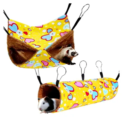 Produktbild von 2 Stück Meerschweinchen Hängematte, Kleintiere Hängetunnel waschbar, Meerschweinchenbett, Hamster Spielzeug Tunnel, Zubehör für Frettchen, Ratten, Papageien, Chinchillas
