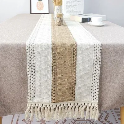 Produktbild von Famanu Tischläufer Macramé Beige-Braun - 30 x 160 cm
