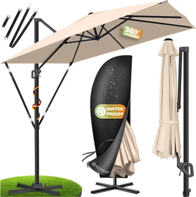 Produktbild von KESSER® Sonnenschirm Ampelschirm SUN XL 300 x 300 cm Inkl. Abdeckung +Windsicherung Drehbar Neigbar Kippbar Marktschirm Groß 360° Rotation, Gartenschirm mit Kurbel Sonnenschutz UV50+
