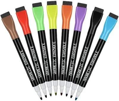 Produktbild von PromoHome® Magnetische Whiteboard-Markerset - 8 Stück trocken abwischbare Whiteboard-Stifte mit Radierer - Feine Spitze für Schule, Büro und