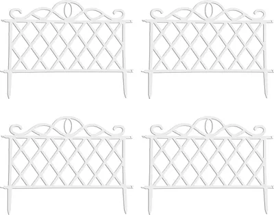 Four white garden fences arranged in a 2x2 grid against a white background.