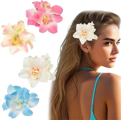 Produktbild von Blumen Haarklammern Set 4-teilig in Blau, Rosa, Rot und Weiß