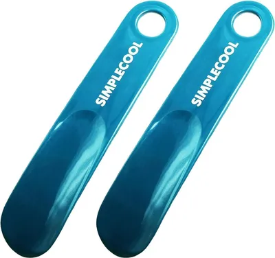 Zdjęcie produktu dla zestaw 2 plastikowych łyżek do butów, mini łyżka do butów w kolorze niebieskim 19 cm