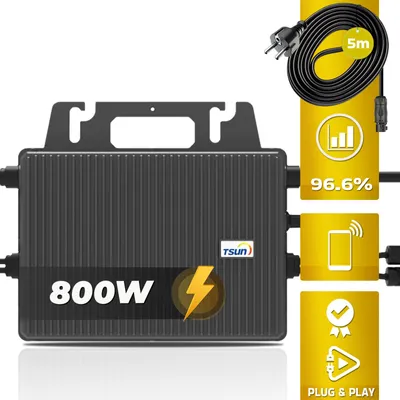 Produktbild von SUNNIVA® 1840W Balkonkraftwerk BIFAZIAL FULLBLACK komplett Steckdose TSUN 800W Wechselrichter, PV Solaranlage, 5m Kabel, Bluetooth WIFI