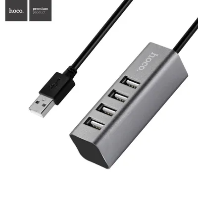 Image de Hub USB 2.0 HOCO, 4 ports, répartiteur pour ordinateur portable, PC, argenté