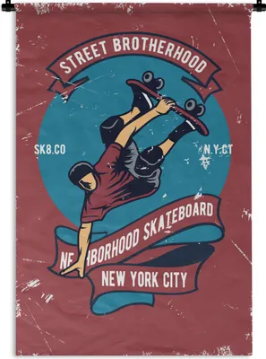 Produktbild von MuchoWow® Wandteppich Wandbehang Skateboard - Mann - Retro - Zitat 90x135 cm Tapisserie Dekoration Wandtuch - Baumwolle - Wandskulptur