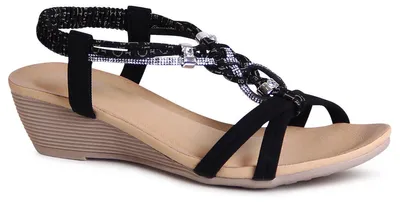 Produktbild von topschuhe24 2774 Damen Keilabsatz Sandalen Riemchen Glitzer Sandaletten, Farbe:Schwarz, Größe:40 EU