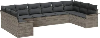 Immagine prodotto di Set divano da giardino con contenitore 10 pezzi, grigio, in polyrattan, vidaXL