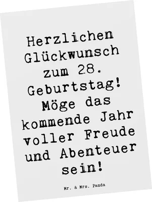 Produktbild von Mr. & Mrs. Panda Postkarte Spruch 28. Geburtstag - Weiß - Geschenk, Happy Birthday, Ansichtskarte, Grußkarte, Erinnerung, Freude, Ansichtskarten, Alter, Postkarten
