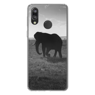 Produktbild von MuchoWow® Handyhülle Schutzhülle Hülle für Huawei P20 Lite (2020) Elefant - Einfarbig - Tiere - Schwarz und weiß Silikon Softcase Handy Hülle - Kartenhalter
