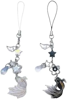 Produktbild von PolkaHome® Y2K Telefonanhänger – Stilvolle Telefonaccessoires Set von 2, Weiß/Silber, 10x10 cm