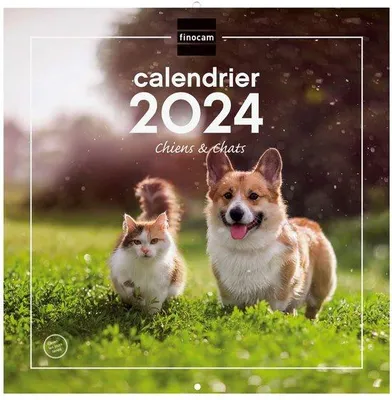 Produktbild von Wandkalender 30 x 30 cm, für Notizen, Januar 2024 - Dezember 2024 (12 Monate), Französisch Hunde und Katzen