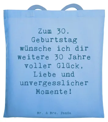 Produktbild von Mr. & Mrs. Panda Schultasche Spruch 30. Geburtstag Glück - Sky Blue - Geschenk, Happy Birthday, Shopping Tasche, dreißig werden, Tote Bag, dokumententasche, Liebe, Alter