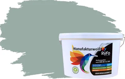 Produktbild von RyFo Colors Bunte Wandfarbe Manufakturweiß Moosgrau 10l - weitere Grau Farbtöne und Größen erhältlich, Deckkraft Klasse 1, Nassabrieb Klasse 1