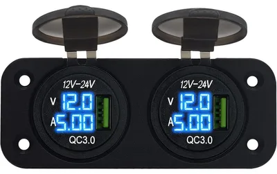 Produktbild von ProRide 12V USB-Steckdose 2-fach Einbau mit Voltmeter/Amperemeter, QC3.0