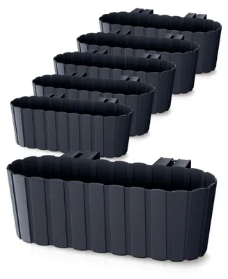 Produktbild von Balkon Blumenkästen mit Halterung 39 x 13 cm - 6er Set - Kunststoff Geländer Pflanztopf anthrazit