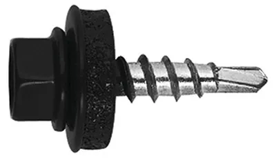 Produktbild von Selbstbohrende Schrauben Sechskantkopf 4,8 x 35 Scheibe mit EPDM Neopren-Dichtung Verzinkt RAL9011