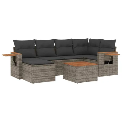 Produktbild von vidaXL 7-tlg. Garten-Sofagarnitur mit Kissen Grau Poly Rattan