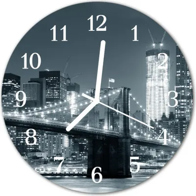 Produktbild von Glasuhr Wanduhr Küchenuhr Echt-Glas 30fi cm Skyline Brücke schwarz-weiß