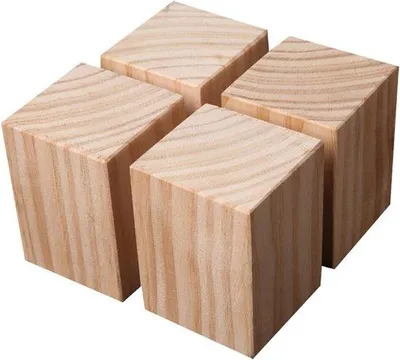 Obrázek produktu pro Dřevěné nohy k nábytku – nohy k židlím a skříním – pro zvýšení nábytku – čtvercový design – 6 x 6 x 5 cm – přírodní dřevo