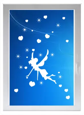 Produktbild von INDIGOS UG - Mädchenzimmer Fee Herzen Sterne - Farbe: weiss - 60x56 cm - Sichtschutzfolie - Fensterfolie - Glasdekorfolie - für die Küche, Mädchenzimmer Fee Herzen Sterne ans Fenster