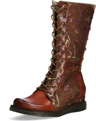 Produktbild von Laura Vita Damen Stiefel Leder Muster florale Nieten und Keilabsatz Ercnaulto 41, Größe:39 EU, Farbe:Braun
