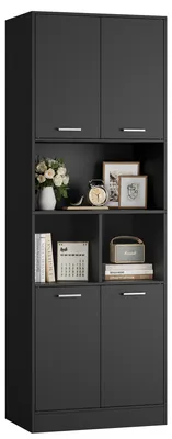 Immagine prodotto di Mobile da bagno - Mobile alto con spazio contenitivo - Ante e ripiani aperti - Scaffale per soggiorno e cucina - 180,5x60x40 cm - Nero