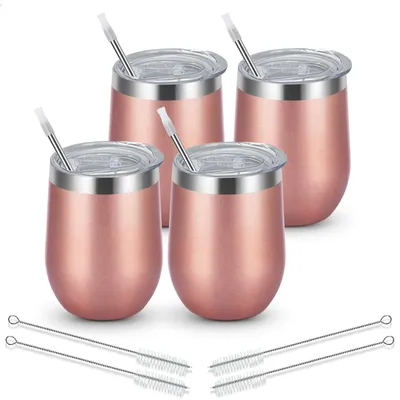 Produktbild von Weinbecher, doppelwandig, 350 ml - Edelstahl - Vakuumisoliert - Mit Deckel - Reisekoffergeeignet - Bruchfest - Trinkbecher