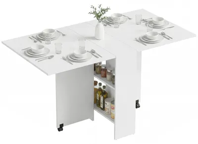 Produktbild von Klappbarer Esstisch mit Rollen, Ausziehplatten und Ablagen fš¹r 4-6 Personen, 75 x 140 x 74 cm, Wei?