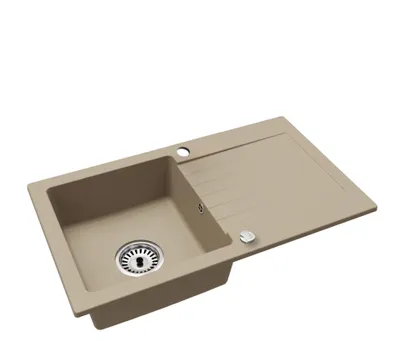 Produktbild von [Granitspüle 76x44 in verschiedenen Farben] Hochwertig beidseitig Montierbar Küchenspüle Eckig Einbaugranitspüle Granit Spülbecken f. Unterschränke ab 45 cm inkl.Siphon Set, Farben:Beige