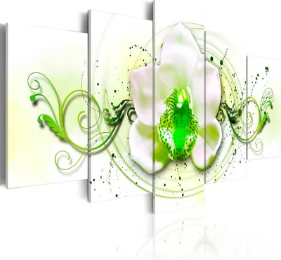 Produktbild von Leinwandbilder Blumen 200x100 cm Vlies Leinwandbild 5 tlg Kunstdruck modern Wandbilder XXL Wanddekoration Design Wand Bild - Orchidee Abstrakt Farbflecken Ornament grün weiß 020110-121