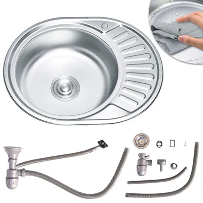Immagine prodotto di Lavello in acciaio inox 57 cm Lavello da incasso Lavello da cucina Lavello rotondo Lavello circolare
